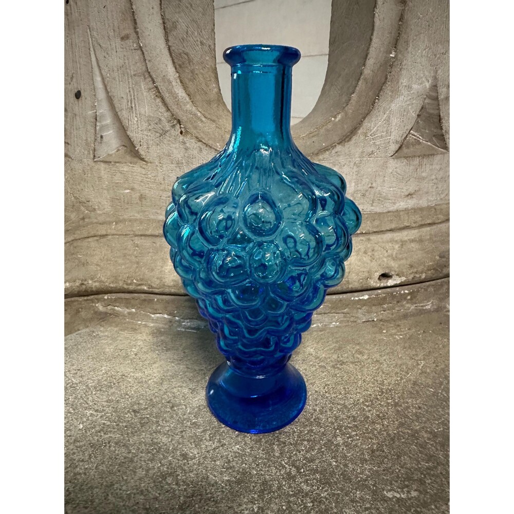 Murano Style, French Vintage 1970’ Turquoise Blue Grape Bottle MCM Glassware